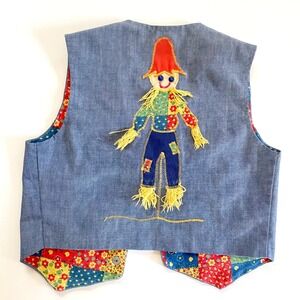 Denim Patchwork Scarecrow Vest Vintage 70s Sz 10 Kids Patchwork Quilted Boho